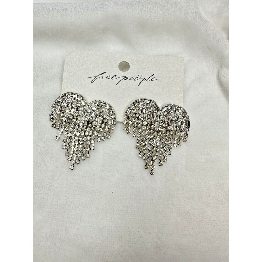 NEW Free People Hearts On Fire Dangle Earrings Rhinestones Fringe Bling Formal